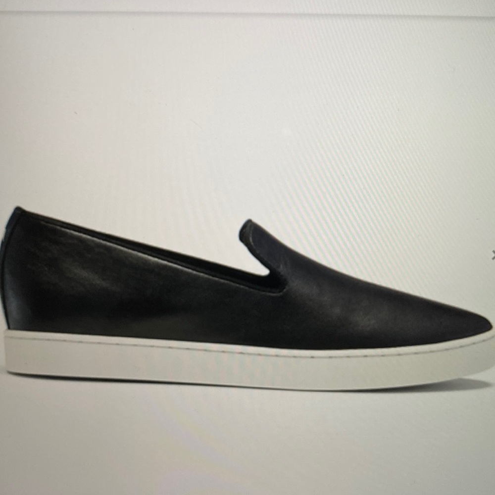 Birdies Black Leather Slip-On Sneakers with White Sole
